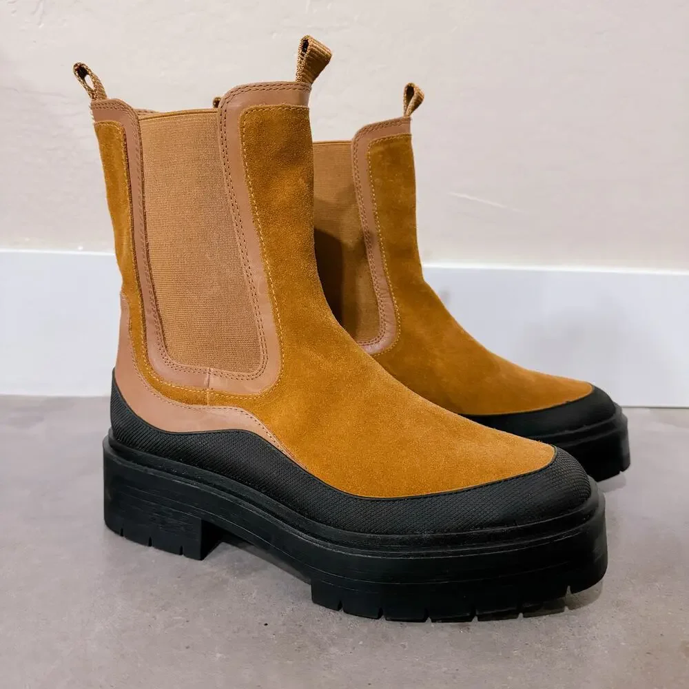 Sam Edelman Lulia Lug Sole Chunky Suede Boots Camel Brown Whiskey Gorpcore 10
